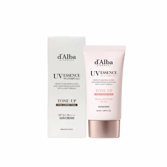 Applying d’Alba White Truffle Waterfull Tone-Up Sunscreen SPF50+ on skin for hydration and brightening effect