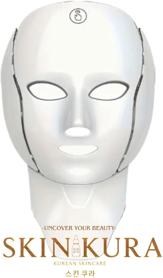 Skinkura LED Neck Mask showing full face and neck coverage with light therapy