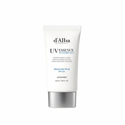 Front view of d’Alba White Truffle Waterfull Essence Sunscreen SPF 50+ bottle.koreanskincare