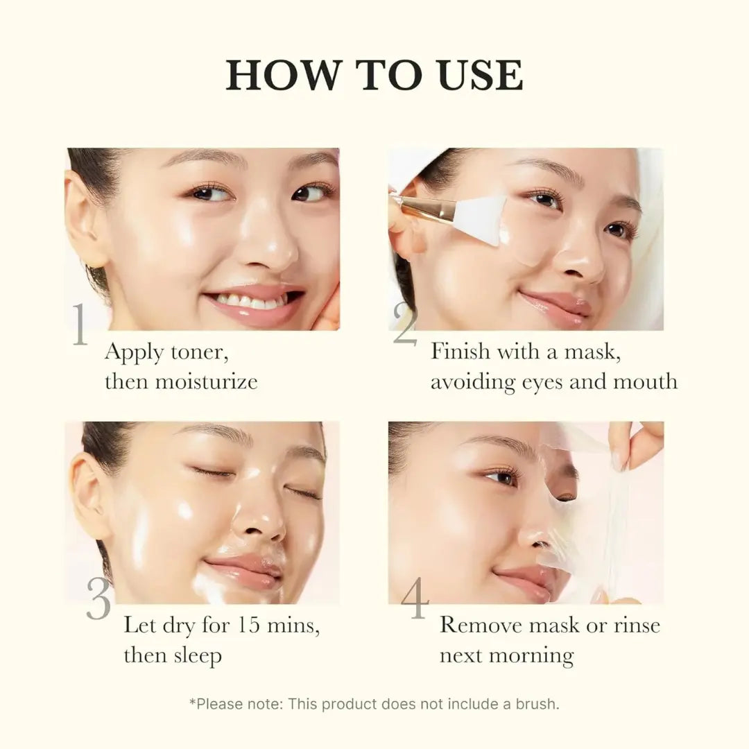 How to use steps: apply, dry 15 min, sleep, peel off next morning